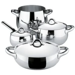Alessi Mami Kochgeschirr Set, 4 Töpfe Mit 3 Deckeln