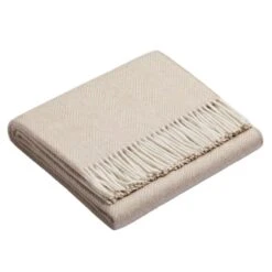 Alpaca Decke, Fischgrätenmuster Beige