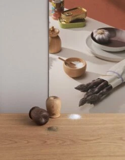 Kay Bojesen Menageri Salzgefäß Mit Löffel, Eiche -Geschäft Für Wohndekoration KB 39123 39107 03